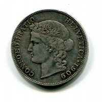 Svizzera, Confederazione: 5 franchi 1909, graffi