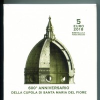 Vaticano 2018: 5 euro "600° Anniversario della Cupola di Santa Maria del Fiore", in confezione originale