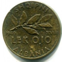Albania, Vittorio Emanuele III (1939-1943): 0,10 lek 1940-XVIII (Gigante#15)
