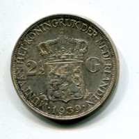 Olanda, Guglielmina (1890-1948): 2 1/2 gulden 1939 (KM#165)
