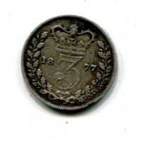 Gran Bretagna, Vittoria (1837-1901): 3 pence 1877 (Spink#3914c), graffio