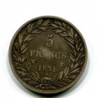 Francia, Luigi Filippo (1830-1848): 5 franchi 1831-W (Gadoury#676)