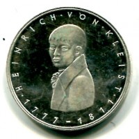 Germania, Rep. Federale (dal 1949): 5 marchi 1977-G "Heinrich Von Kleist" (KM#139)
