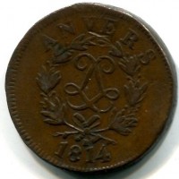 Francia, Luigi XVIII, Assedio di Anversa (feb.-mag. 1814): 10 cent. 1814 (Gadoury#193d)
