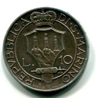 San Marino: 1936, 10 lire (Gigante#14)

