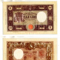 Repubblica Sociale Italiana: 1.000 lire 01/08/1944 "Grande M" (Gigante BI#49B), forellini
