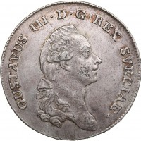 Svezia, Gustaf III (1771-1792): 1 riksdaler 1782, zecchiere Olof Lidijn (KM#527; SM#48; Davenport#1736), grammi 29.16