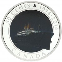 Canada, Elisabetta II (1952-2022): 50 cent 2014 "RMS Empress of Ireland", nell'elegante astuccio originale. Placcata argento