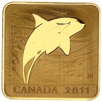 Canada, Elisabetta II (1952-2022): 3 dollari 2011 "Orca Whale", nell'elegante astuccio originale. Placcata oro