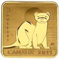 Canada, Elisabetta II (1952-2022): 3 dollari 2011 "Black footed ferret", nell'elegante astuccio originale. Placcata oro
