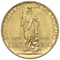Vaticano, Pio XI (1929-1938): 100 lire 1933-34 (Gigante#5), ex Collezione Benatti