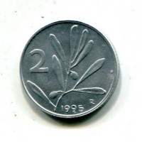 Repubblica Italiana (dal 1946): 2 lire 1995 "Olivo" (Gigante#354), da confezione zecca