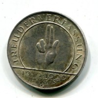 Germania, Repubblica di Weimar (1919-1933): 3 reichsmark "Hindenburg" 1929-G (KM#63)