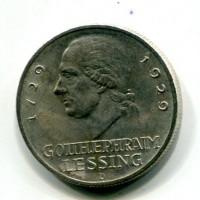 Germania, Repubblica di Weimar (1919-1933): 3 reichsmark "Lessing" 1929-D (KM#60)
