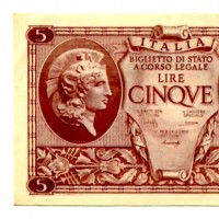 Luogotenenza: 5 lire 23/11/1944 "Atena Elmata" (Gigante,BS#14B)
