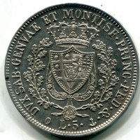 Carlo Felice (1821-1831): 5 lire 1829-Ge (Gigante#49), colpetto al bordo
