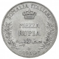 Somalia Italiana, Vittorio Emanuele III (1909-1925): 1/2 rupia 1910 (Gigante#9)
