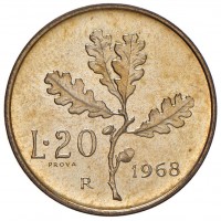 Repubblica Italiana (dal 1946): 20 lire 1968 "Prova" (Gigante#P12)