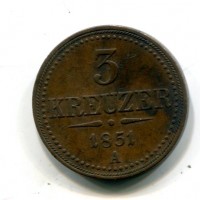 Austria, Francesco Giuseppe (1848-1916): 3 kreuzer 1851-A (KM#2193)