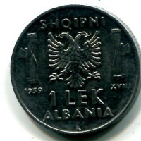 Albania, Vittorio Emanuele III (1939-1943): 1 lek 1939-XVIII (Gigante#6a), magnetico
