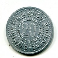 Francia 1921: gettone da 20 cent. "Chemin de v Fer du Bois de Boulogne", diametro 28 mm