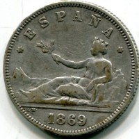 Spagna, Governo Provvisorio (1868-1871): 2 pesetas 1869 (1868) (KM#654)

