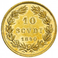 Roma, Gregorio XVI (1831-1846): 10 scudi 1840-X (Gigante#14), in slab NGC MS61