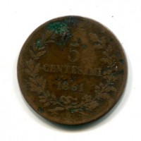 Vittorio Emanuele II (1861-1878): 5 cent. 1861-Bo (Gigante#101)

