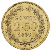 Roma, Pio IX (1846-1870): 2,50 scudi 1859-XIII (Gigante#28), in slab NGC MS64, ex asta Varesi, 73, lotto 643