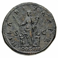 Adriano (117-138 d.C.): sesterzio del 134-138 d.C. "HILARITAS PR - COS III" (RICII,468#970; Cohen#817), grammi 22,78