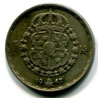 Svezia, Gustaf V (1907-1950): 1 krona 1943 (KM#814)
