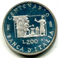 Repubblica Italiana: 1993, 200 lire "Banca d' Italia", da confezione zecca
