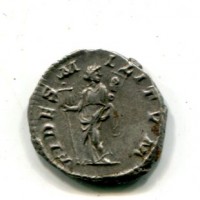 Elagabalo (218-222 d.C): denario "FIDES MILITVM" (RIC,IV#73), gr.3,30, incrostazione sul D/
