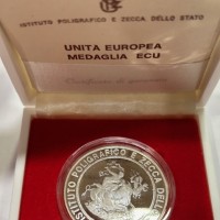 Repubblica Italiana: medaglia 1993 "5 Ecu Comunità economica Europea", grammi 18, diametro 35mm, nella confezione originale IPZS con certificato
