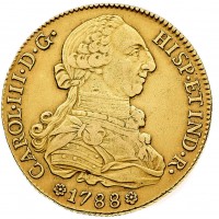 Spagna, Carlo III (1759-1788): 8 escudos 1788-SC (Calicò#2194, Friedberg#283), grammi 27.02