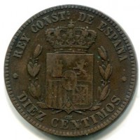 Spagna, Alfonso XII (1874-1885): 10 cent. 1877 (KM#675)
