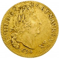 Francia, Luigi XIV (1643-1715): louis d'or "aux 4 L" 1694-A (Gadoury#252), grammi 6.68