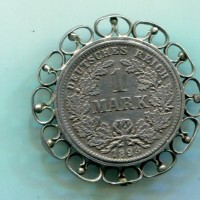 Germania, Guglielmo I (1871-1888): 1 marco 1893-D (KM#14), montato a spilla
