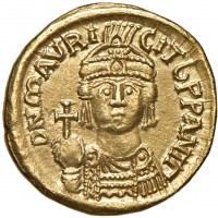 Maurizio Tiberio (582-602 d.C.): solido, zecca di Cartagine (Sear#548), gr. 4,48. Ottima qualità
