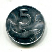 Repubblica Italiana (dal 1946): 5 lire 1967 "Delfino" (Gigante#289)
