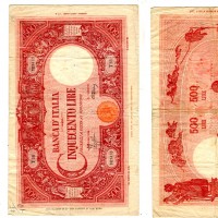 Repubblica Sociale Italiana: 500 lire 17/08/1944 "Grande C" (Gigante#BI,34C), scritte, forellini
