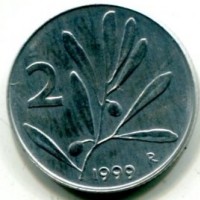 Repubblica Italiana (dal 1946): 2 lire 1999 "Olivo" (Gigante#358), da confezione zecca
