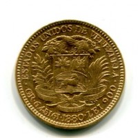 Venezuela: 20 bolivares 1880 (KM#32)
