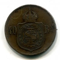 Brasile, Pedro II (1831-1889): 40 reis 1880 (KM#479), colpetti
