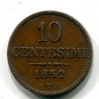 Venezia, Francesco Giuseppe (1848-1866): 10 centesimi 1852 (Gigante#27)
