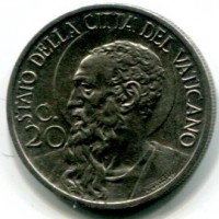 Vaticano, Pio XI (1929-1938): 20 centesimi 1933-34 (Gigante#60)

