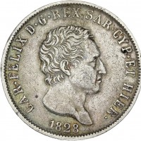 Carlo Felice (1821-1831): 5 lire 1828-Ge (Gigante#47)