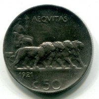 Vittorio Emanuele III (1900-1943): 50 cent. 1921-rigato "Leoni" (Gigante#167)
